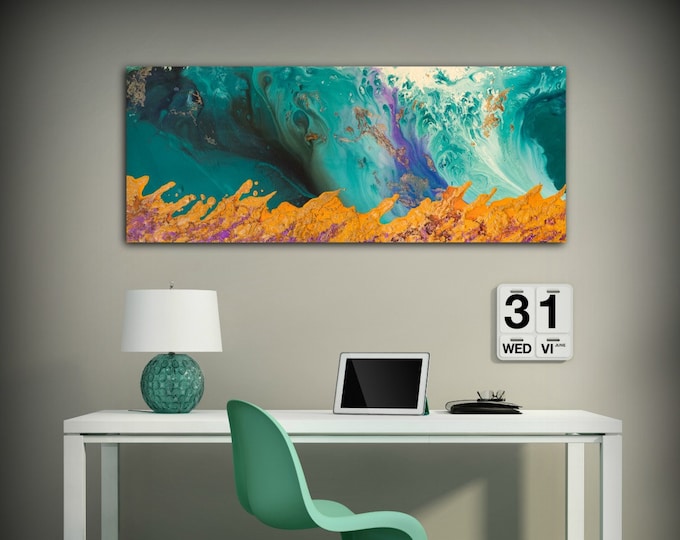 Canvas Print Wall Decor Large Abstract Wall Art Teal and Orange Modern Art Office Wall Decor - Small to XL Oversized -by L Dawning Scott