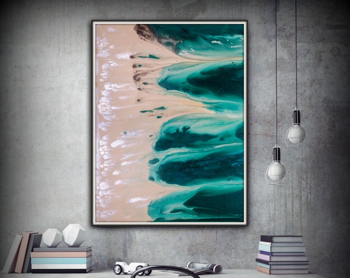 Abstract Art Green Wall Art Coastal Landscape Giclee Large PRINT on Canvas Large Office Art Modern Home Decor Wall Art Painting Print