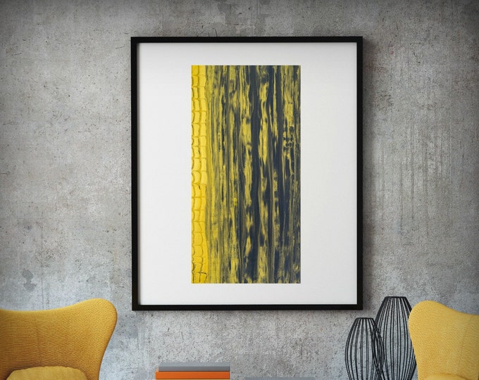 Giclee Abstract Fine Art Print from Original Acrylic Abstract Painting 8x16-24x48 Gray and Yellow Gold Wall Art Gift for Men Office Wall Art