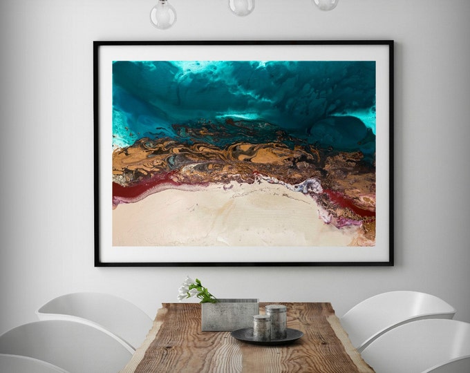 Abstract Art Blue Wall Art Coastal Landscape Giclee Large PRINT on Canvas Large Gift for Friend Modern Home Decor Wall Art Painting