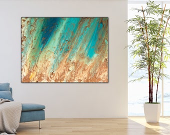Large Wall Art Abstract Giclee Print Turquoise Painting Blue and Copper Coastal Print, Office Painting Contemporary Art Living Room Wall Art