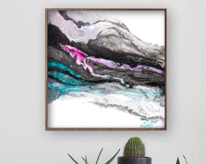 Abstract Print, Square Print, Contemporary Art, Home Decor, Abstract Painting, Black, Teal, Pink and Purple Art