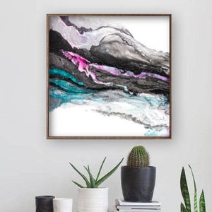 Abstract Print, Square Print, Contemporary Art, Home Decor, Abstract Painting, Black, Teal, Pink and Purple Art