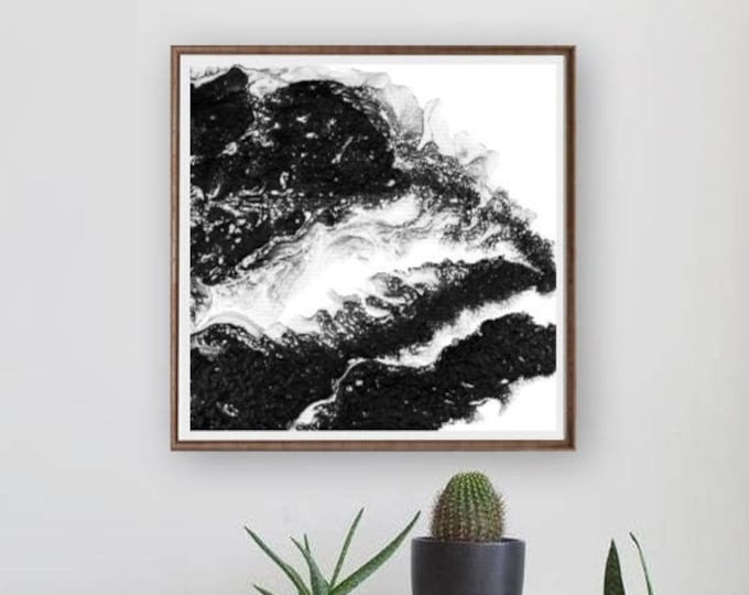 Black and White Square Abstract Art Print by L Dawning Scott