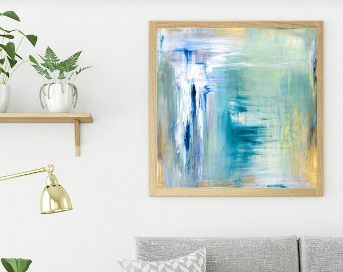 Abstract Blue and Gold Print, Calming Blue Painting, Abstract Landscape Print, Minimalist Contemporary Artwork, Soft Abstract Art, Lis Scott