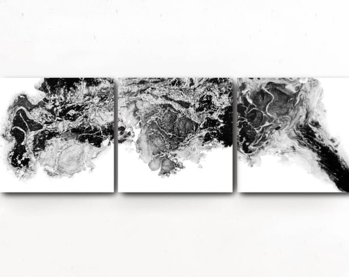 Large Abstract Painting Print, Set of 3 Black and White Prints, Gray Black and White Art Print, Abstract Art, Modern Wall Decor Abstract Art