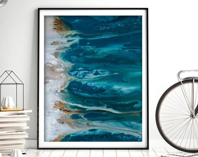 Abstract Art Blue Wall Art Coastal Landscape Giclee Large PRINT on Canvas Large Gift for Friend Modern Home Decor Wall Art Painting