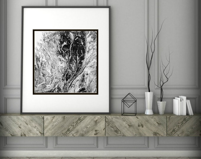 Abstract Art Print , Abstract Giclee Print , Modern Art Abstract , Minimalist Painting , Acrylic Pour Painting, Black and White