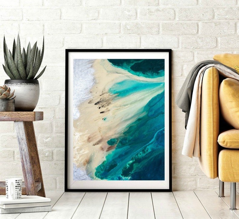 Beach Wall Art, Abstract Ocean Painting, Beach Waves Wall Art, Living Room Art, Blue Waves, Teal Blue Fine Art print image 6