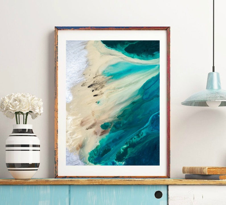 Beach Wall Art, Abstract Ocean Painting, Beach Waves Wall Art, Living Room Art, Blue Waves, Teal Blue Fine Art print image 2