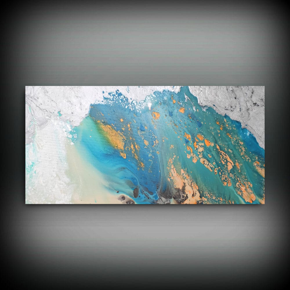 Minimalist Painting, Beach Wall Art, Turquoise Abstract Canvas