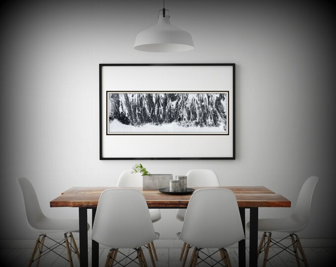 Abstract Fine Art Print from Original Abstract Painting Long Painting 8x24-36x108 Black and White Wall Art Gift for Men Office Wall Art