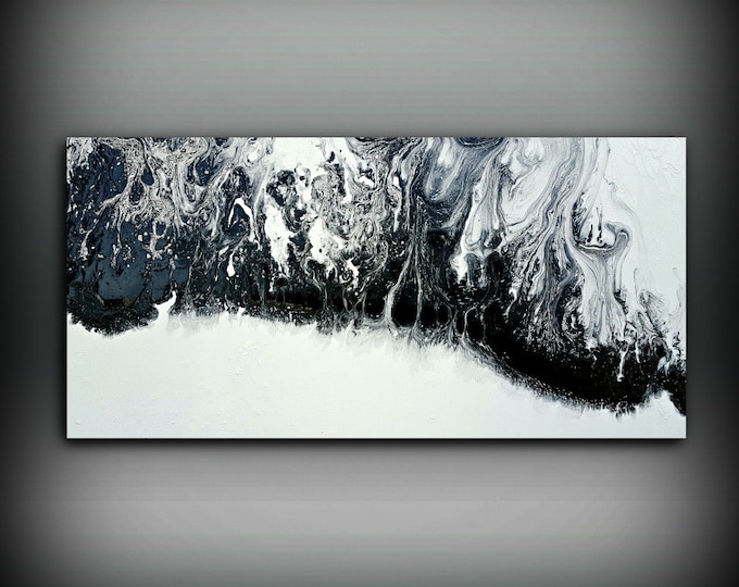 ORIGINAL Painting, Art Painting Acrylic Painting Abstract Painting, Black and White Wall Hanging, Extra Large Wall Art, Wall Decor 24 x 48