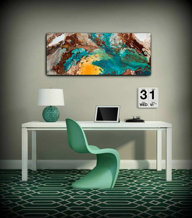 Canvas Wall Decor Large Abstract Wall Art Print Blue Brown | Etsy