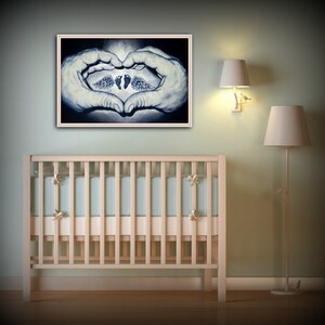 Angel Painting Angel Art Guardian Angel Painting Fine Art Print, Gift for Baby Black and Whtite Painting Nursery Wall Art, Nursery Decor zdjęcie 3