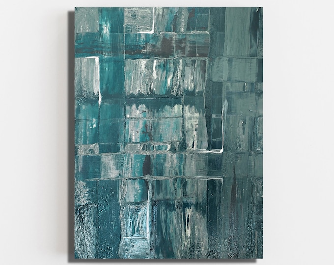 Large Original Abstract Painting On Canvas, Contemporary, Extra Large Wall Art, Abstract on Canvas, Teal Blue Black and Silver, Modern
