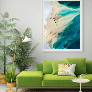 Beach Wall Art, Abstract Ocean Painting, Beach Waves Wall Art, Living Room Art, Blue Waves, Teal Blue Fine Art print image 5