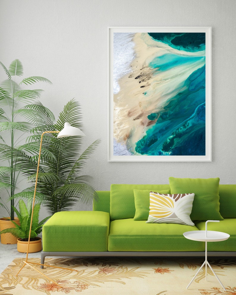 Beach Wall Art, Abstract Ocean Painting, Beach Waves Wall Art, Living Room Art, Blue Waves, Teal Blue Fine Art print image 5