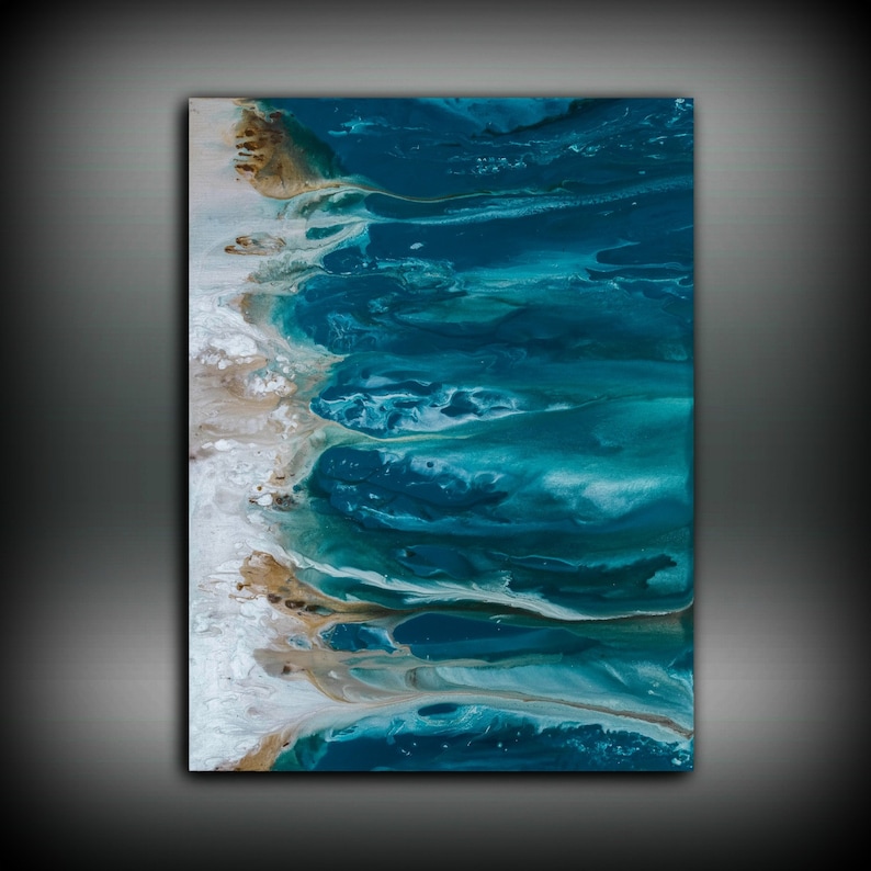 Abstract Art Blue Wall Art Coastal Landscape Giclee Large PRINT on Canvas Large Gift for Friend Modern Home Decor Wall Art Painting image 3