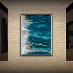 Abstract Art Blue Wall Art Coastal Landscape Giclee Large PRINT on Canvas Large Gift for Friend Modern Home Decor Wall Art Painting image 2