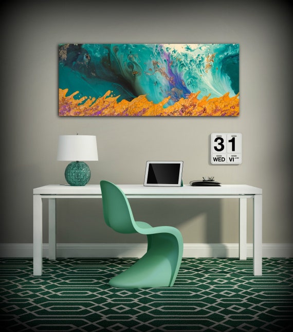 Canvas Print Wall Decor Large Abstract Wall Art Teal And Orange Modern Art Office Wall Decor Small To Xl Oversized By L Dawning Scott