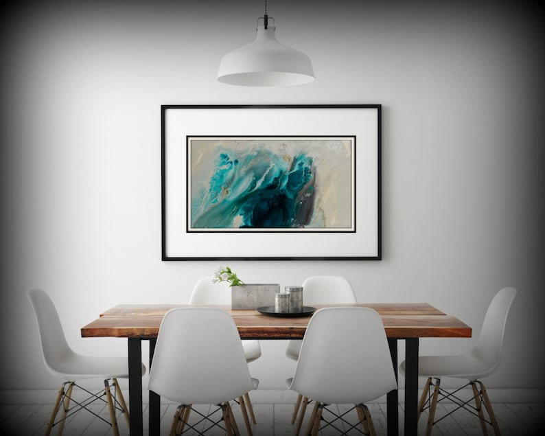 Abstract Art Blue Wall Art Coastal Landscape Giclee Large PRINT on Canvas Large Gift for Her Modern Home Decor Wall Art Painting Dawning image 2