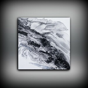 Large painting PRINT, giclee print of acrylic painting abstract art, Black and White wall art Christmas Gift Small Painting on Canvas 画像 1