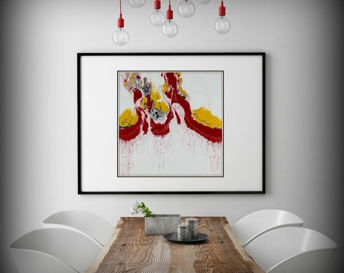 Large White,Red and Yellow Abstract Print of Modern Painting, Expressionist Print "Freedom" Livingroom Painting, Office Wall Art