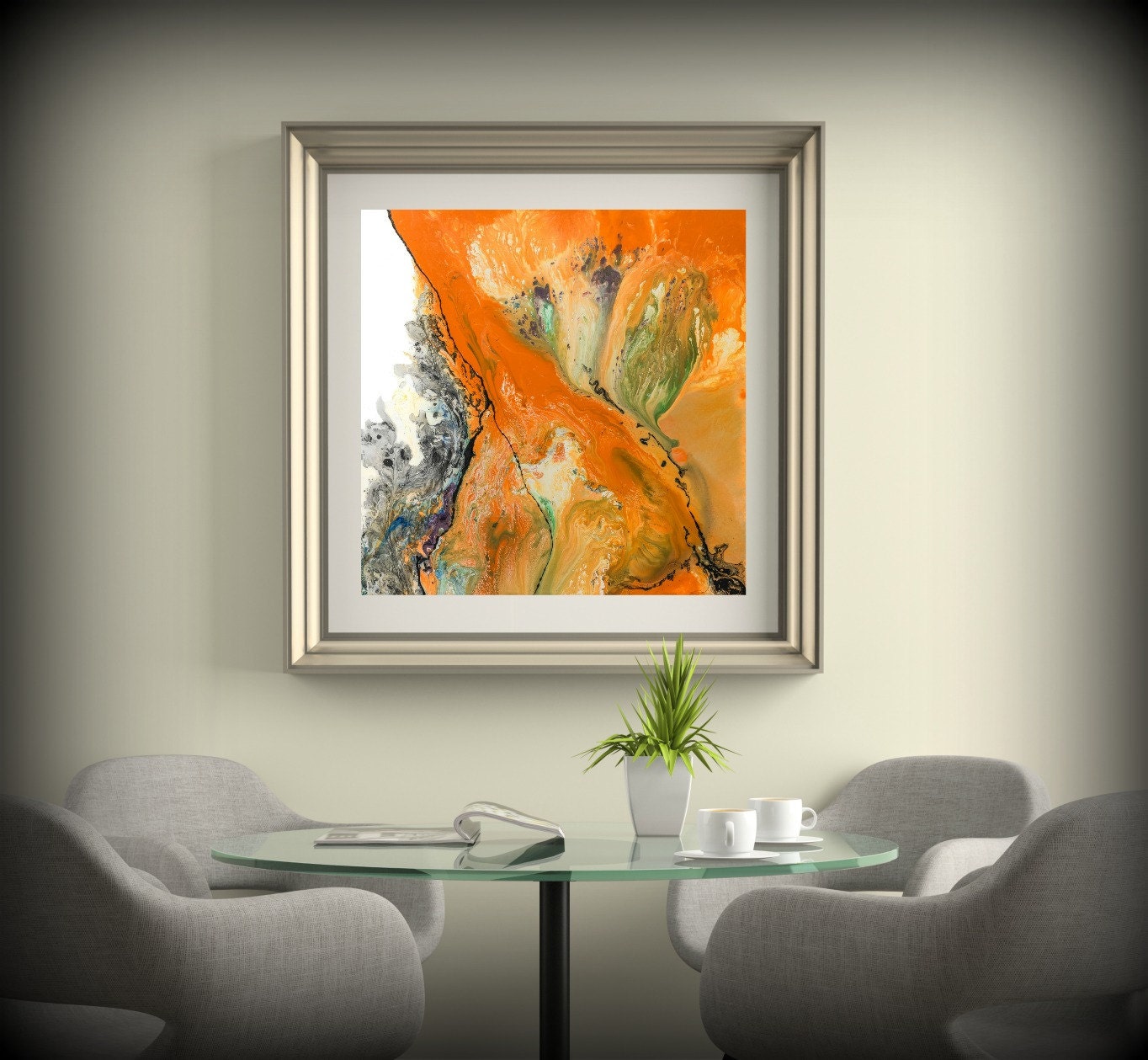 LIVING ROOM DECOR Square Wall Decor Orange Wall Art Dining Room Decor Bathroom Art Print Bedroom Canvas Art Home Decor Wall Hanging