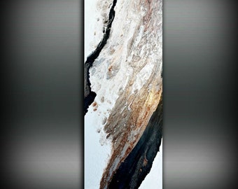 Copper Black and White Painting 16 x 40, Acrylic Painting on Canvas, Abstract Painting, Contemporary Art, Large Wall Art, By L Dawning Scott