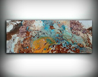 Copper Painting Coastal 16" x 40", Acrylic Painting on Canvas, Abstract Painting, Contemporary Art, Large Wall Art, By L Dawning Scott