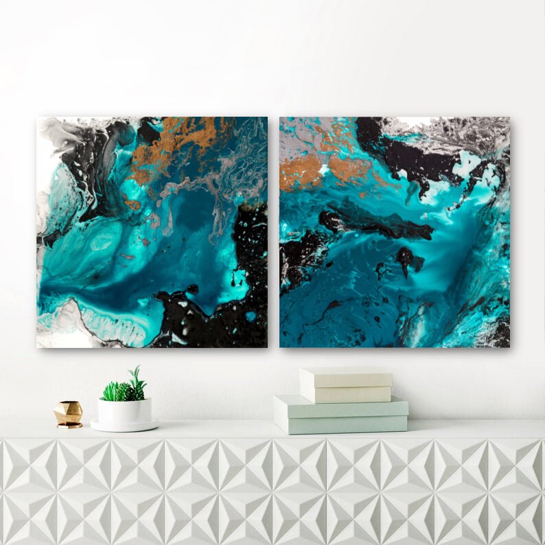 Set of 2 blue prints Teal Prints Teal Wall Art Blue Set Etsy
