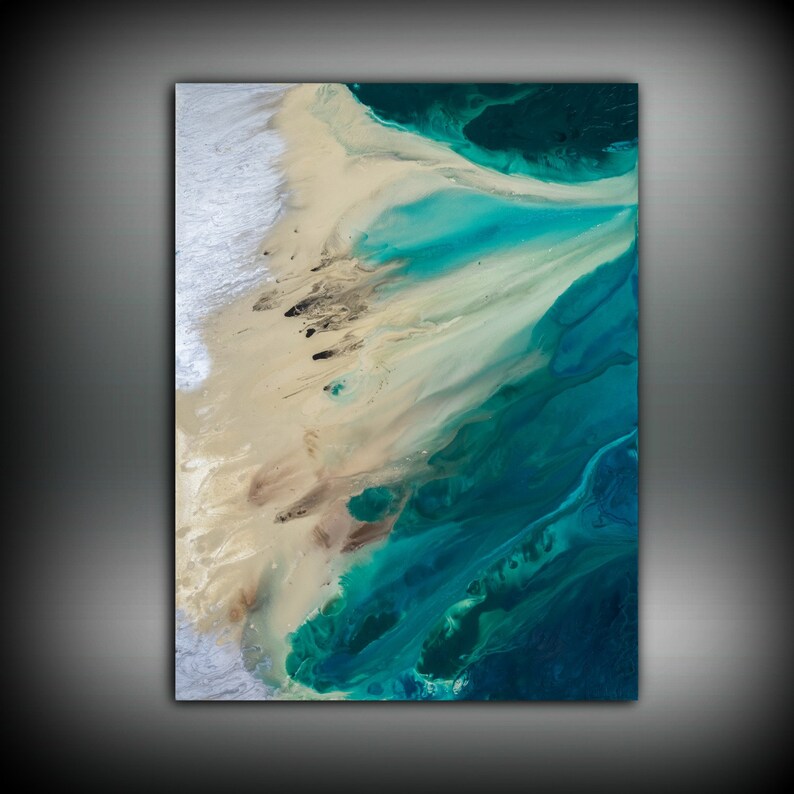 Beach Wall Art, Abstract Ocean Painting, Beach Waves Wall Art, Living Room Art, Blue Waves, Teal Blue Fine Art print image 8