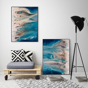 Coastal Wall Art Set, Blue Abstract Art, Blue Wall Art, Beach Landscape, Pair of Large Prints, Extra Large Wall Art, Modern Home Decor image 8