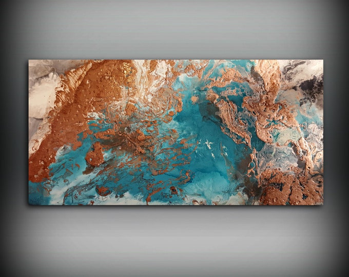 Copper Coastal Painting 24" x 48", Acrylic Painting on Canvas, Abstract Painting, Contemporary Art, Large Wall Art, By L Dawning Scott