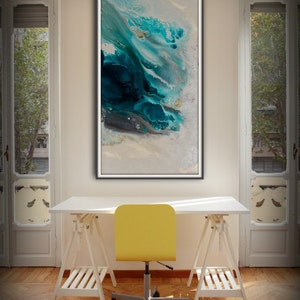 Abstract Art Blue Wall Art Coastal Landscape Giclee Large PRINT on Canvas Large Gift for Her Modern Home Decor Wall Art Painting Dawning image 4