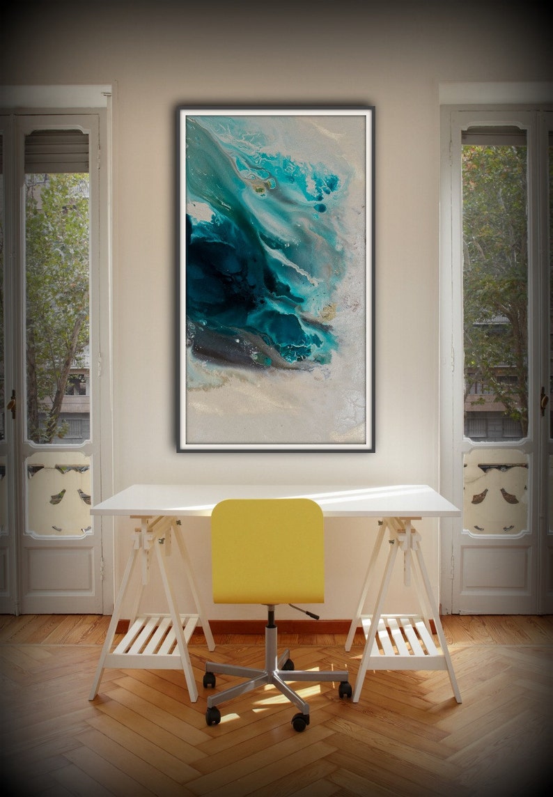 Abstract Art Blue Wall Art Coastal Landscape Giclee Large PRINT on Canvas Large Gift for Her Modern Home Decor Wall Art Painting Dawning image 4