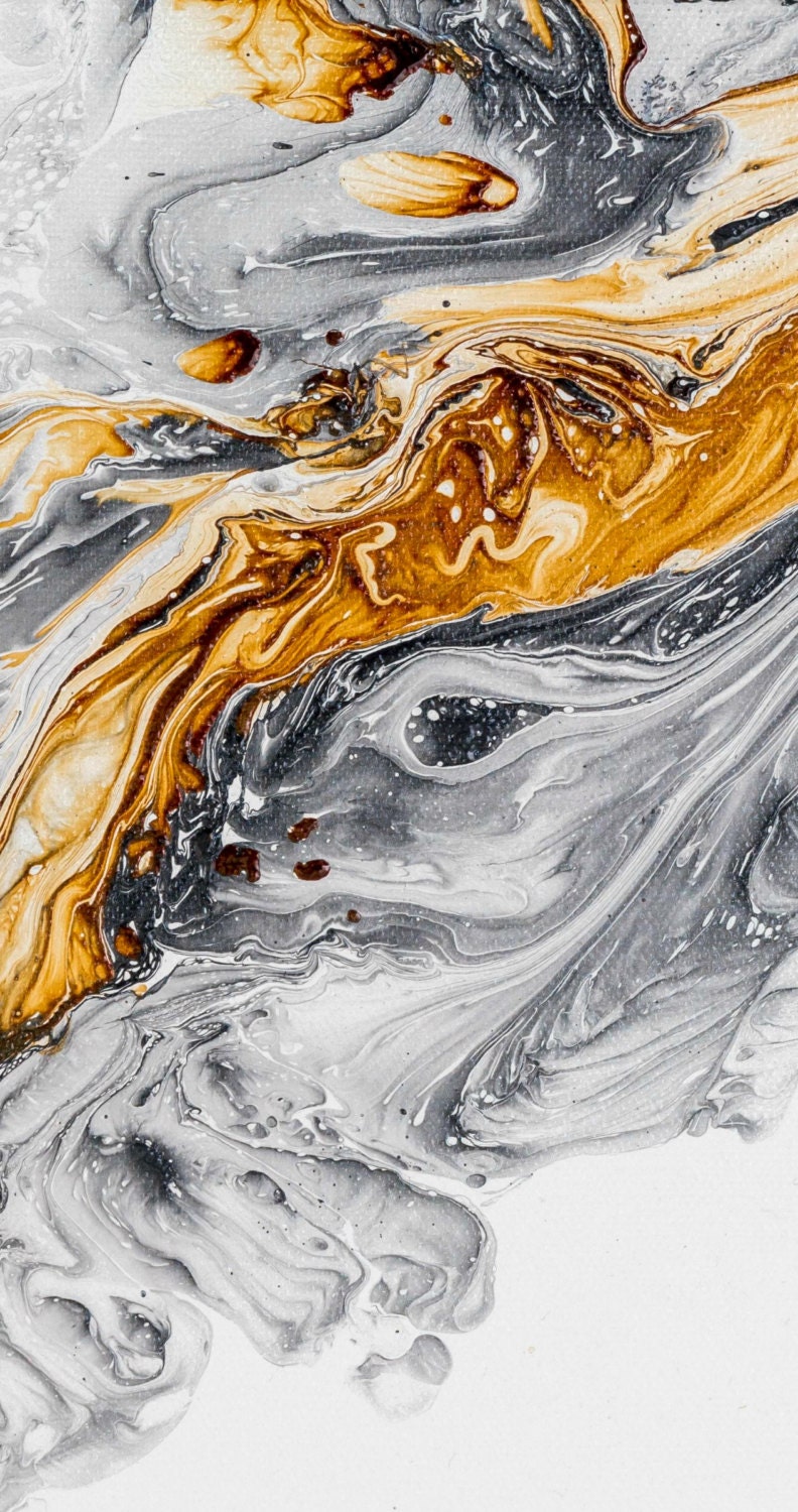 8 x 10 Gold, Black, and White / Acrylic Paint Pour on Canvas / Abstract /  Free Shipping / Wall Hanging