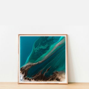 Abstract Painting Featuring Teal, Brown, Blue and Aqua, Contemporary Wall Art, Teal Decor Abstract Art, Square Print, Coastal Decor image 2