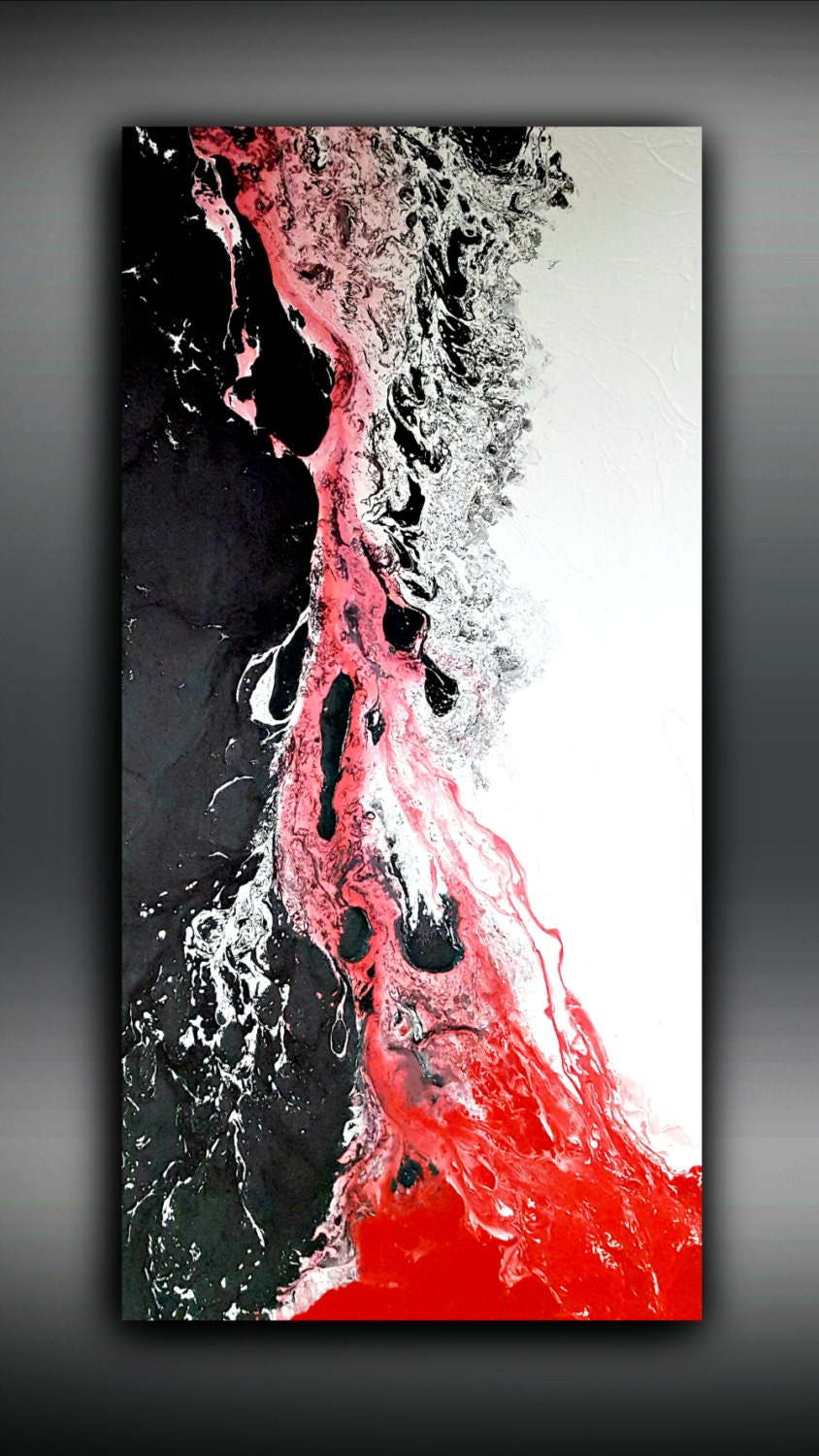 White Black and Red Painting 24x48 Abstract Painting Acrylic Painting  Abstract Wall Art Large Wall Art Canvas Modern Home Decor Wall Hanging