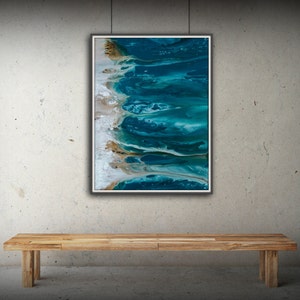 Abstract Art Blue Wall Art Coastal Landscape Giclee Large PRINT on Canvas Large Gift for Friend Modern Home Decor Wall Art Painting image 1