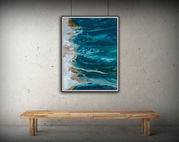 Abstract Art Blue Wall Art Coastal Landscape Giclee Large PRINT on Canvas Large Gift for Friend Modern Home Decor Wall Art Painting