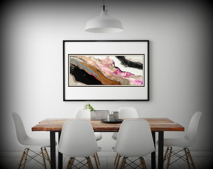 Black and White Art, Pink and Brown Art Prints, Fine Art Prints Abstract Painting Wall Decor Horizontal Painting Large Abstract Print Canvas
