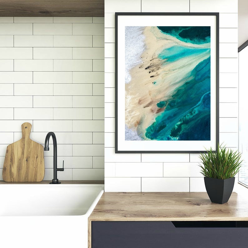 Beach Wall Art, Abstract Ocean Painting, Beach Waves Wall Art, Living Room Art, Blue Waves, Teal Blue Fine Art print image 3