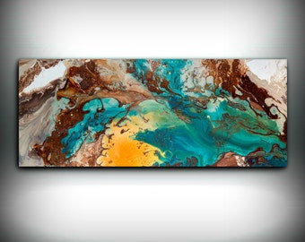 Canvas Wall Decor Large Abstract Wall Art Print Blue Brown Modern Art - Small to Oversized Wall Art, Copper Painting by L Dawning Scott