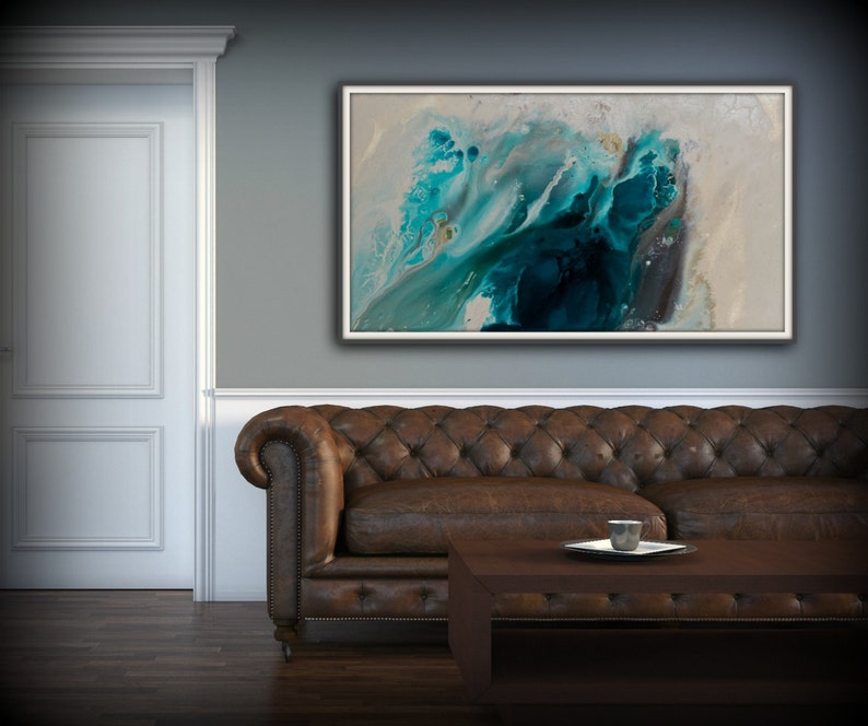 Abstract Art Blue Wall Art Coastal Landscape Giclee Large PRINT on Canvas Large Gift for Her Modern Home Decor Wall Art Painting Dawning image 1