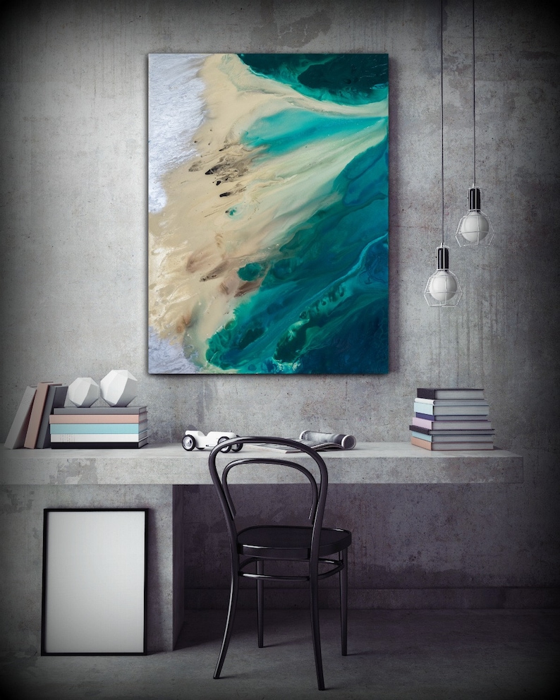 Beach Wall Art, Abstract Ocean Painting, Beach Waves Wall Art, Living Room Art, Blue Waves, Teal Blue Fine Art print image 4