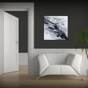Large painting PRINT, giclee print of acrylic painting abstract art, Black and White wall art Christmas Gift Small Painting on Canvas 画像 2