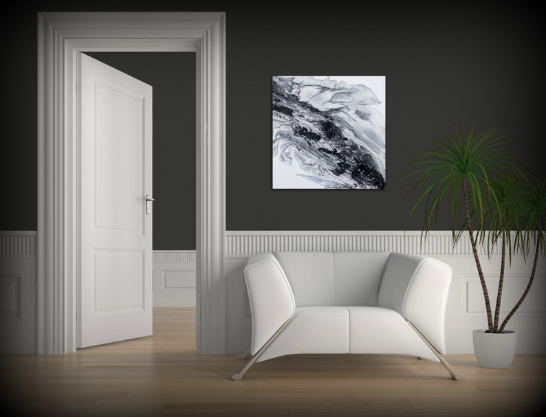 Large painting PRINT, giclee print of acrylic painting abstract art, Black and White wall art Christmas Gift Small Painting on Canvas 画像 2