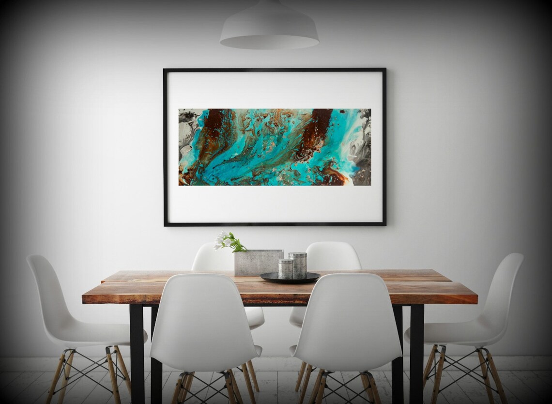 Aqua Print Blue and Brown Wall Art Decor Colourful Bohemian Etsy